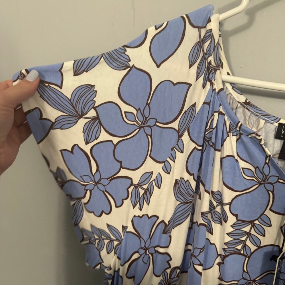 NWT Nicole Miller White Blue Floral Short Sleeve Midi Dress Women's Plus Size 2X - Picture 7 of 11